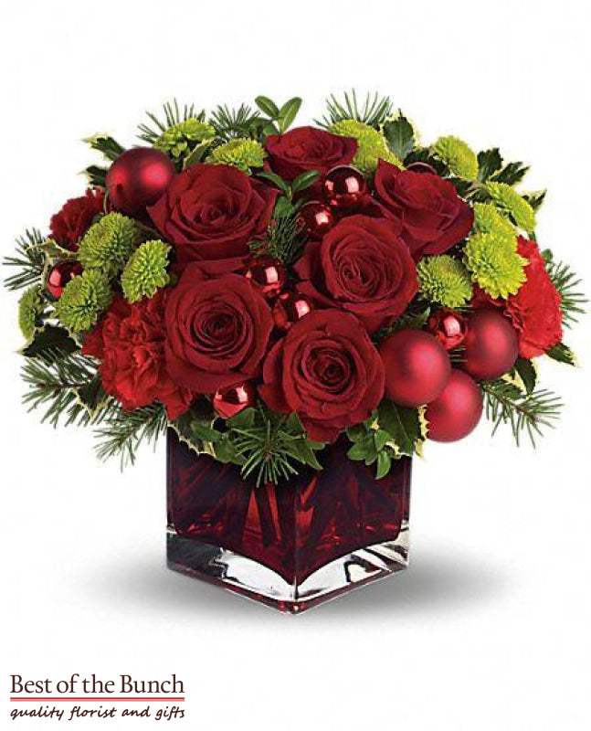 Christmas Flower Bouquet Merry and Bright with Vase - Best of the Bunch Florist Wellington
