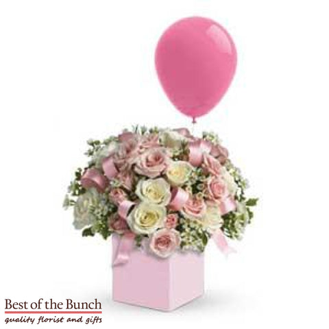 Flower Box Bouquet It's A Girl with Balloon - Best of the Bunch Florist Wellington