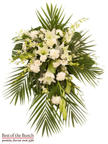 Flower Sympathy Casket Spray All White - Best of the Bunch Florist Wellington