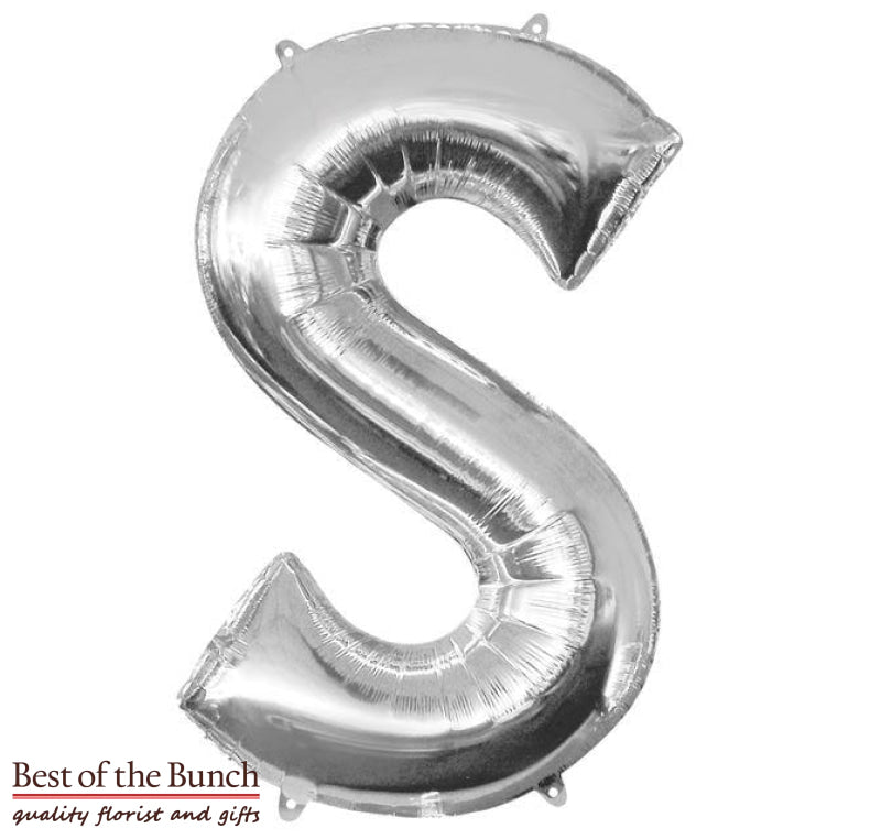 Giant XXL Extra Large Alphabet Letter S Silver Foil Helium Balloon 86cm (34") - Best of the Bunch Florist Wellington