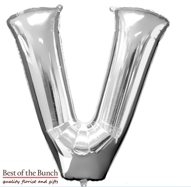 Giant XXL Extra Large Alphabet Letter V Silver Foil Helium Balloon 86cm (34") - Best of the Bunch Florist Wellington