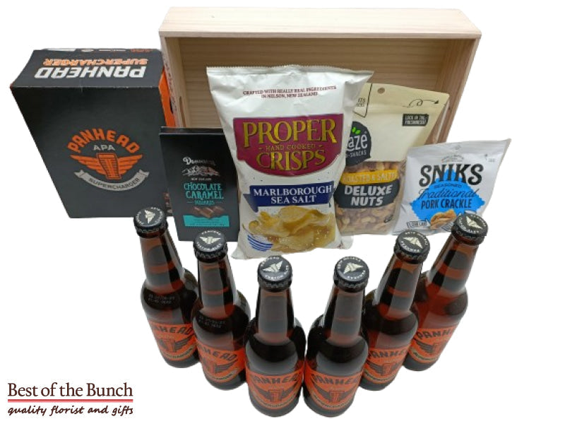 Panhead Supercharger APA Six 6 pack craft beer American Pale Ale craft beers and gourmet snacks gift box delivered Wellington same day delivery. Panhead Supercharger APA six craft beer American Pale Ale and snacks gift box same day delivery Wellington Panhead Supercharger APA snacks gift baskets and hampers delivered