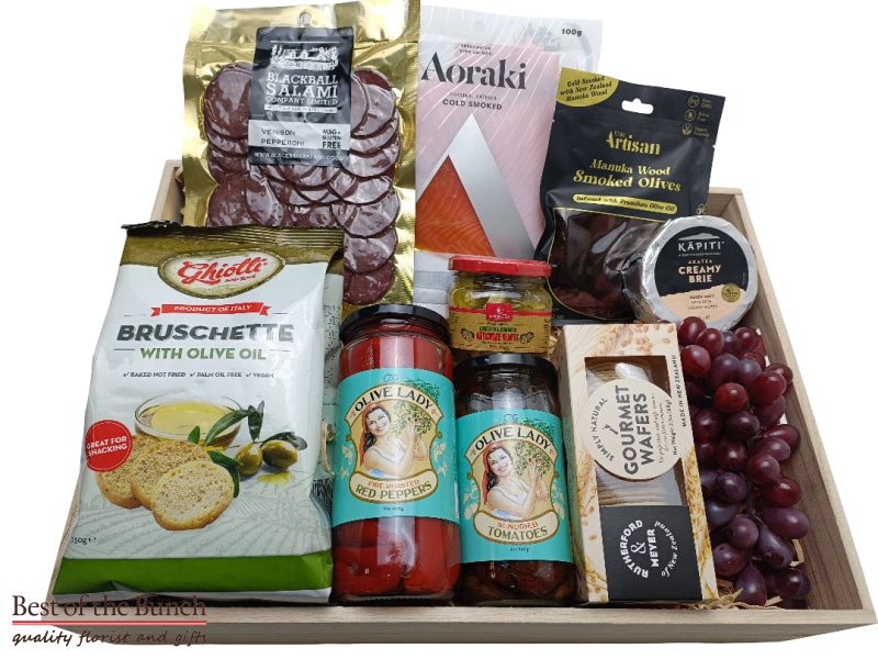 Gift Box New Zealand Antipasto, Tapas or Charcuterie Board gift boxes, gift baskets and gift hampers delivered Wellington same day delivery. Gift Box New Zealand Antipasto, Tapas or Charcuterie Board delivered