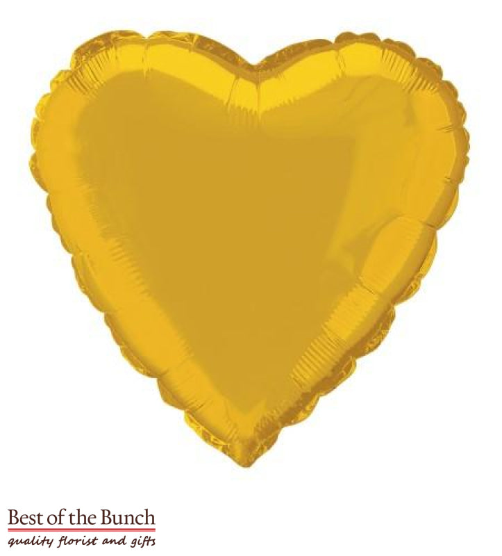 Gold Heart Shaped Foil Helium Balloon 45cm (18") - Best of the Bunch Florist Wellington