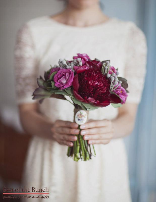 Wedding Bouquet Vintage Plum - Informal Hand Tied Wedding Bouquet - Best of the Bunch Florist Wellington