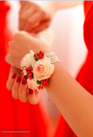 Wrist Corsage Peach Flair - Best of the Bunch Florist Wellington