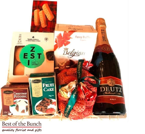 Christmas Sampler Gift Basket of Traditional Treats with Wine or Drinks - Best of the Bunch Florist Wellington