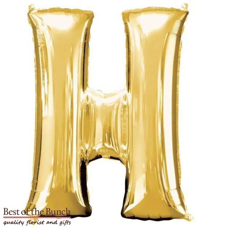 Giant XXL Extra Large Alphabet Letter H Gold Foil Helium Balloon 86cm (34") - Best of the Bunch Florist Wellington