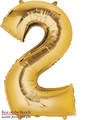 Giant XXL Extra Large Number 2 Gold Foil Helium Balloon 86cm (34") - Best of the Bunch Florist Wellington