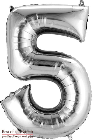 Giant XXL Extra Large Number 5 Silver Foil Helium Balloon 86cm (34") - Best of the Bunch Florist Wellington