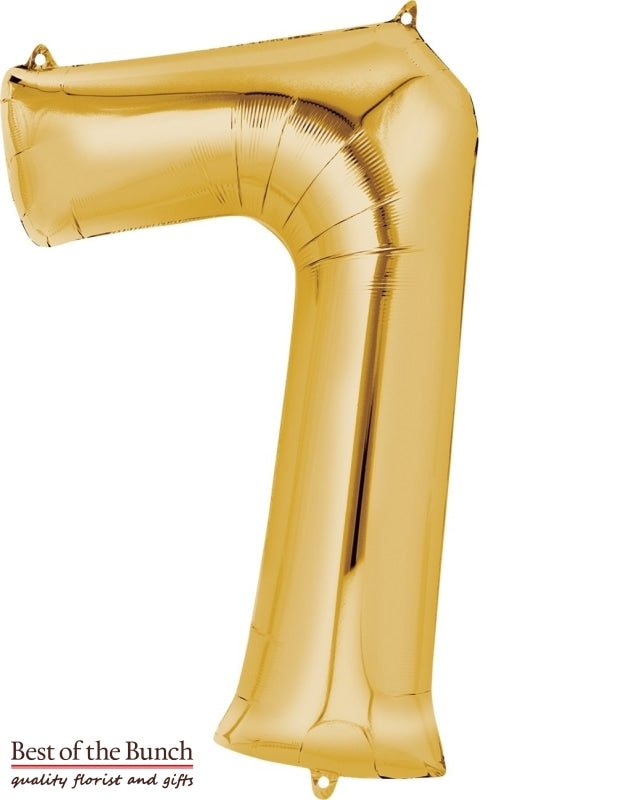 Giant XXL Extra Large Number 7 Gold Foil Helium Balloon 86cm (34") - Best of the Bunch Florist Wellington