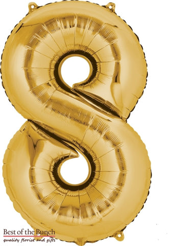 Giant XXL Extra Large Number 8 Gold Foil Helium Balloon 86cm (34") - Best of the Bunch Florist Wellington