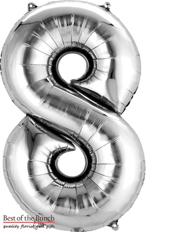 Giant XXL Extra Large Number 8 Silver Foil Helium Balloon 86cm (34") - Best of the Bunch Florist Wellington