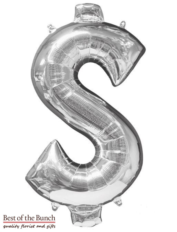 Giant XXL Extra Large Symbol $ (dollar or money) Silver Foil Helium Balloon 86cm (34") - Best of the Bunch Florist Wellington