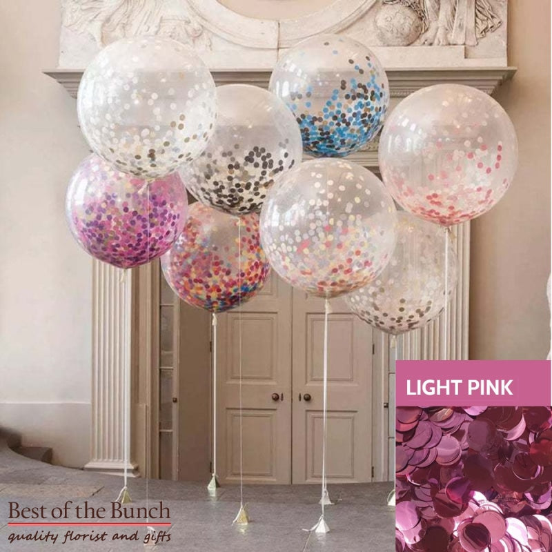 Round Light Baby Pink Confetti Filled Giant XXL Extra Large Helium Balloon 60cm (24") OR 90cm (36") - Best of the Bunch Florist Wellington
