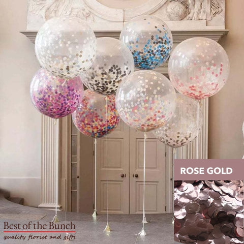 Round Rose Gold Confetti Filled Giant XXL Extra Large Helium Balloon 60cm (24") OR 90cm (36") - Best of the Bunch Florist Wellington