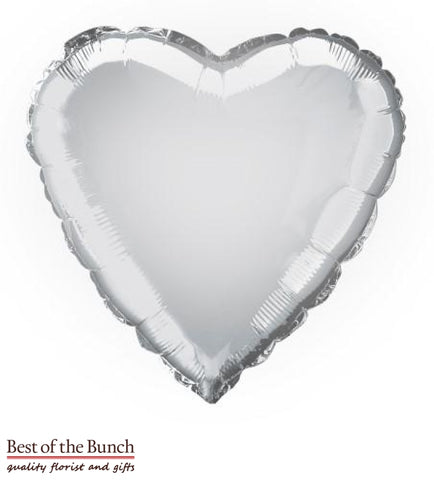 Silver Heart Shaped Foil Helium Balloon 45cm (18") - Best of the Bunch Florist Wellington