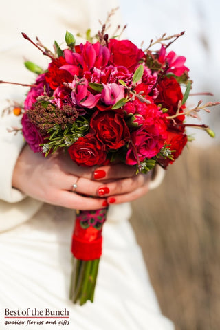 Wedding Bouquet Crimson Beauty - Compact Hand Tied Wedding Bouquet - Best of the Bunch Florist Wellington