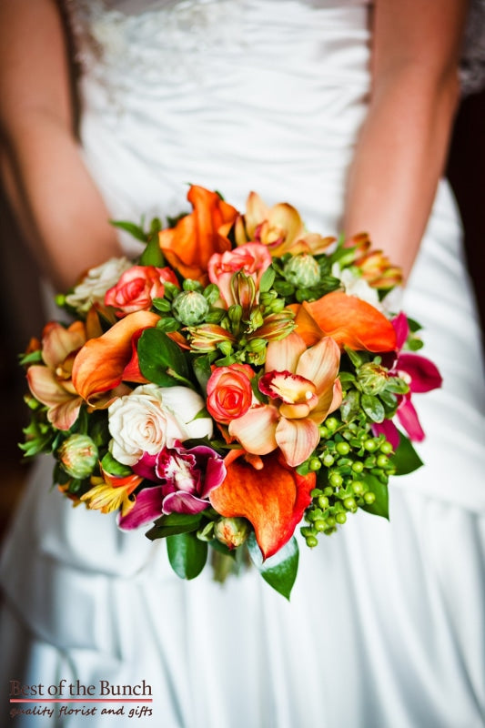Wedding Bouquet Tangerine - Compact Hand Tied Wedding Bouquet - Best of the Bunch Florist Wellington