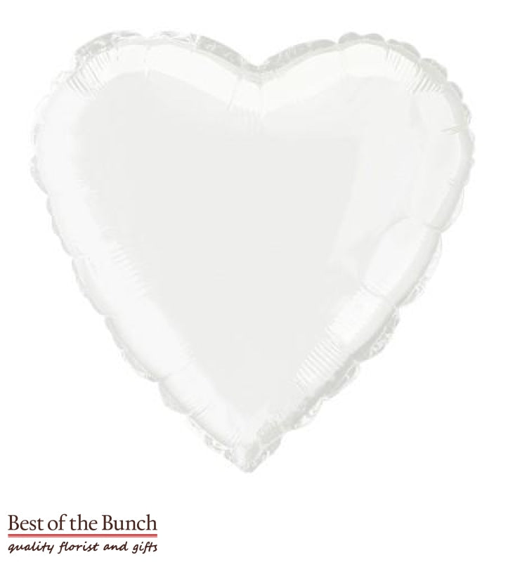 White Heart Shaped Foil Helium Balloon 45cm (18") - Best of the Bunch Florist Wellington