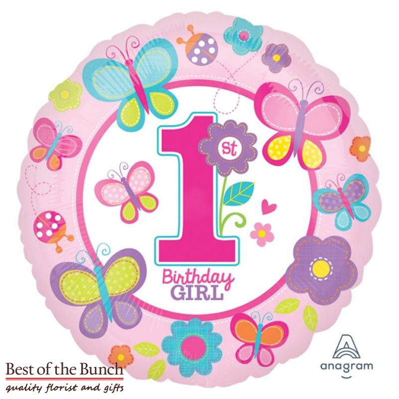 1st Birthday Girl Happy Birthday Foil Helium Balloon 45cm (18") - Best of the Bunch Florist Wellington