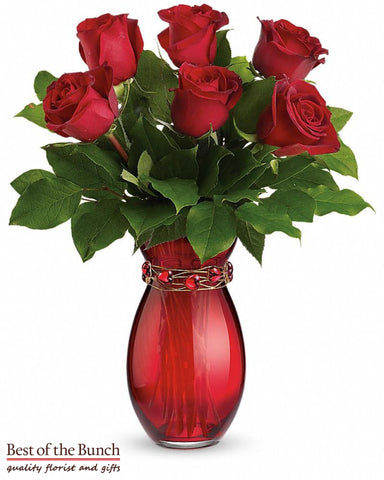 6 Long Stemmed Red Roses (40cm) - Best of the Bunch Florist Wellington