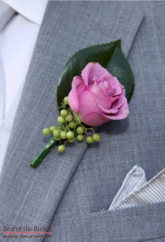 Buttonhole Simply Pink - Single flower Buttonhole (Boutonniere) - Best of the Bunch Florist Wellington