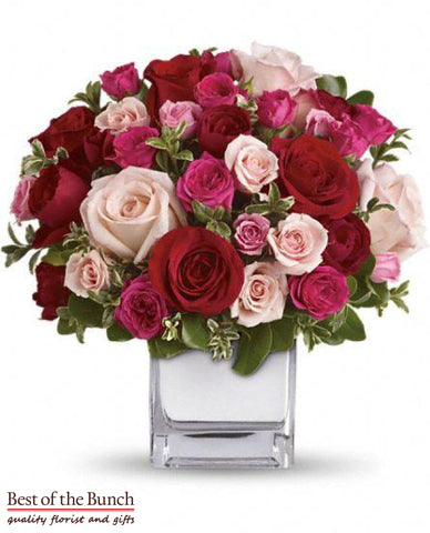 Flower Bouquet Love Medley with Red Roses with Vase - Best of the Bunch Florist Wellington