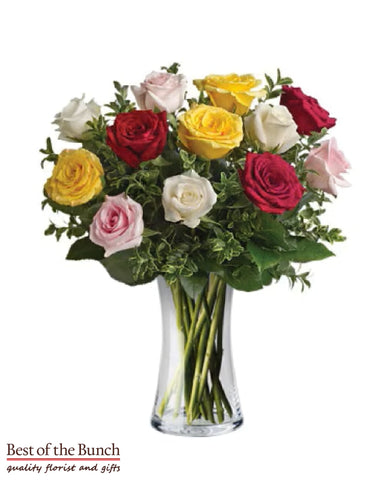 Flower Bouquet Mixed Colours 12 Roses Flowers