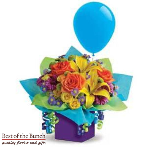Flower Box Bouquet Rainbow with Balloon - Best of the Bunch Florist Wellington