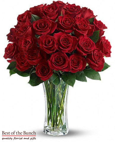 Flowers 24 Long Stemmed Red Roses (40cm) - Best of the Bunch Florist Wellington