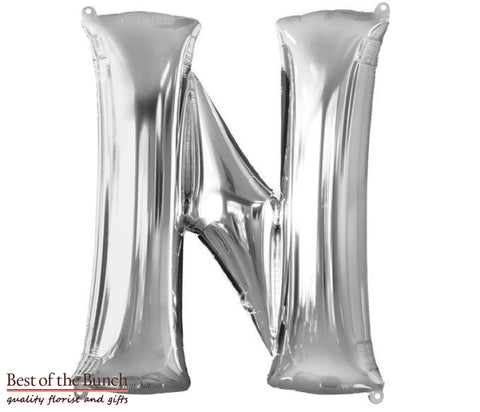 Giant XXL Extra Large Alphabet Letter N Silver Foil Helium Balloon 86cm (34") - Best of the Bunch Florist Wellington