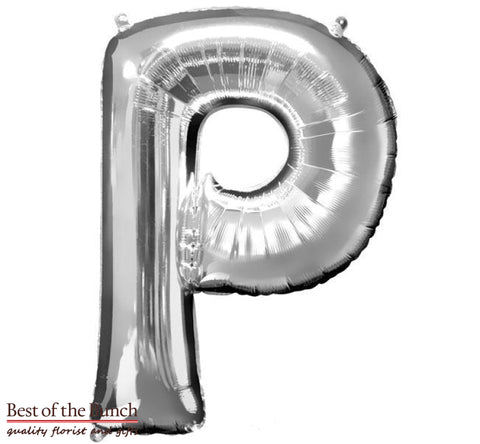 Giant XXL Extra Large Alphabet Letter P Silver Foil Helium Balloon 86cm (34") - Best of the Bunch Florist Wellington