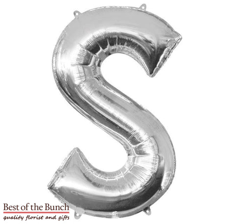 Giant XXL Extra Large Alphabet Letter S Silver Foil Helium Balloon 86cm (34") - Best of the Bunch Florist Wellington