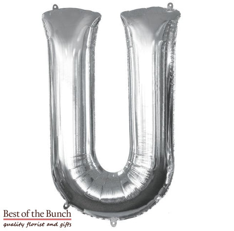 Giant XXL Extra Large Alphabet Letter U Silver Foil Helium Balloon 86cm (34") - Best of the Bunch Florist Wellington