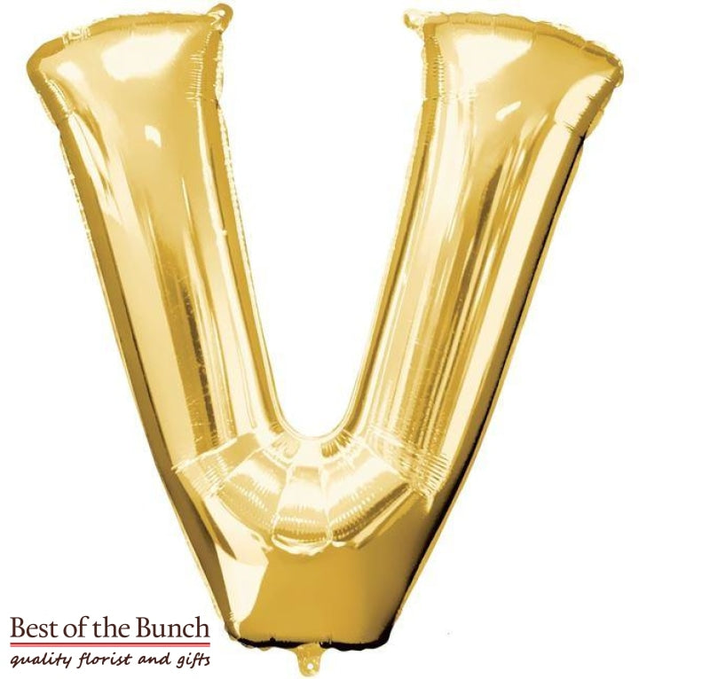 Giant XXL Extra Large Alphabet Letter V Gold Foil Helium Balloon 86cm (34") - Best of the Bunch Florist Wellington