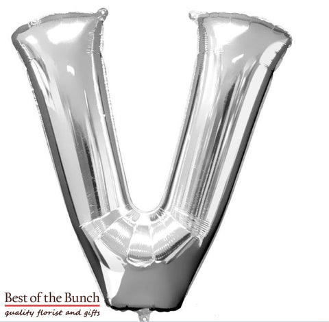 Giant XXL Extra Large Alphabet Letter V Silver Foil Helium Balloon 86cm (34") - Best of the Bunch Florist Wellington