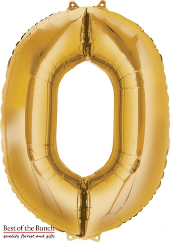 Giant XXL Extra Large Number 0 Gold Foil Helium Balloon 86cm (34") - Best of the Bunch Florist Wellington