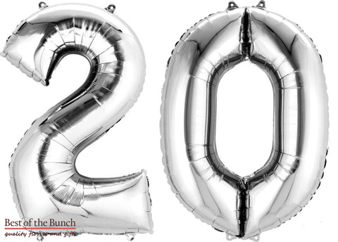 Giant XXL Extra Large Number 20 Silver Foil Helium Balloon 86cm (34") - Best of the Bunch Florist Wellington