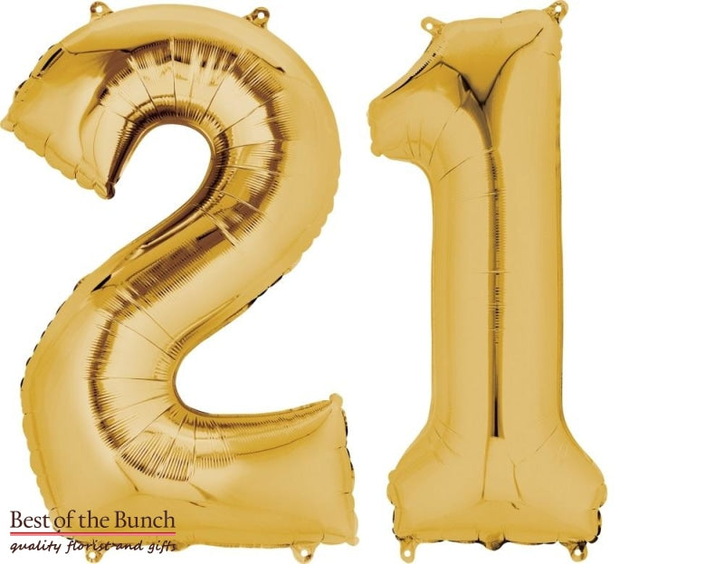 Giant XXL Extra Large Number 21 Gold Foil Helium Balloon 86cm (34") - Best of the Bunch Florist Wellington