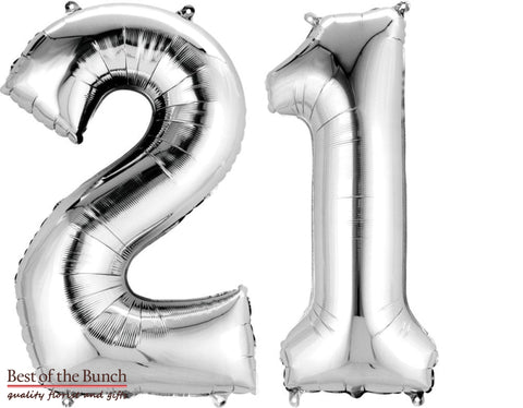 Giant XXL Extra Large Number 21 Silver Foil Helium Balloon 86cm (34") - Best of the Bunch Florist Wellington