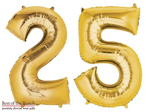 Giant XXL Extra Large Number 25 Gold Foil Helium Balloon 86cm (34") - Best of the Bunch Florist Wellington