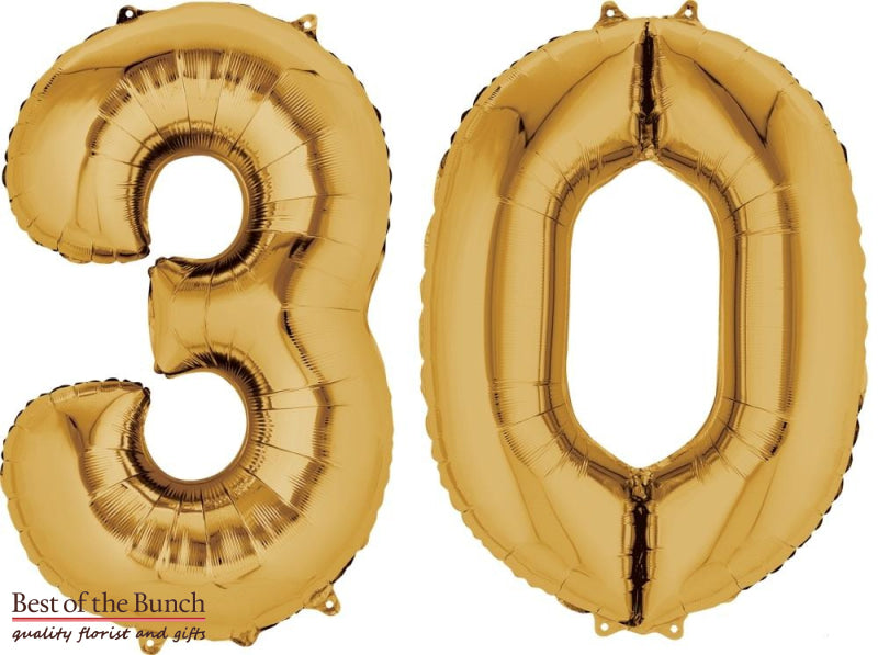 Giant XXL Extra Large Number 30 Gold Foil Helium Balloon 86cm (34") - Best of the Bunch Florist Wellington