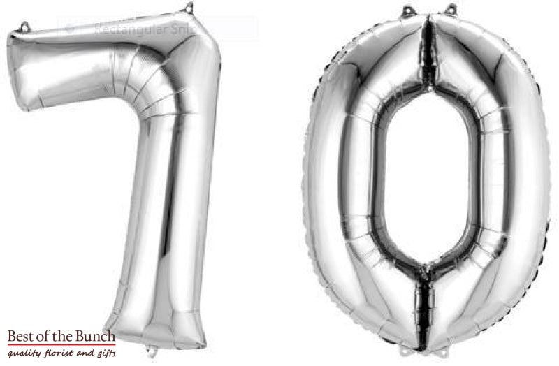 Giant XXL Extra Large Number 70 Silver Foil Helium Balloon 86cm (34") - Best of the Bunch Florist Wellington