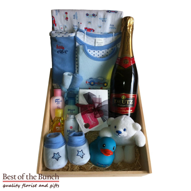 Gift Box New Baby Boy With Deutz Sparkling Wine - Best of the Bunch Florist Wellington