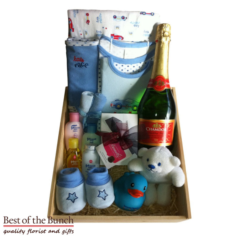 Gift Box New Baby Boy With Sparkling Grape Juice - Best of the Bunch Florist Wellington