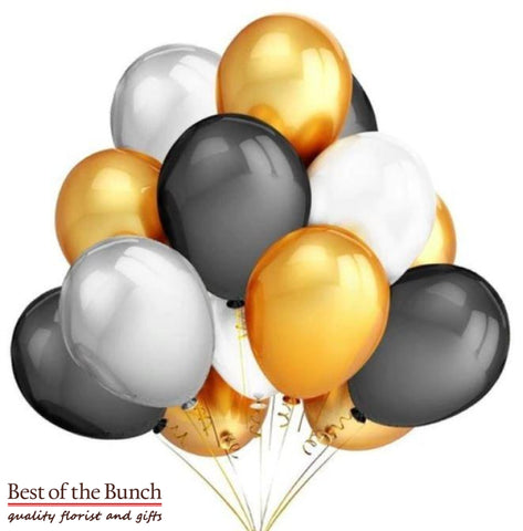 Metallic Gold, Silver, Black Latex - Solid Colours Bouquet of Helium Balloons  - Choose Your Colours - Best of the Bunch Florist Wellington