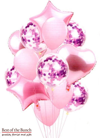 Pale Pink Helium Balloon Bouquet of Mixed Foil, Latex & Confetti Balloons - Best of the Bunch Florist Wellington