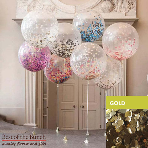 Round Gold Confetti Filled Giant XXL Extra Large Helium Balloon 60cm (24") OR 90cm (36") - Best of the Bunch Florist Wellington