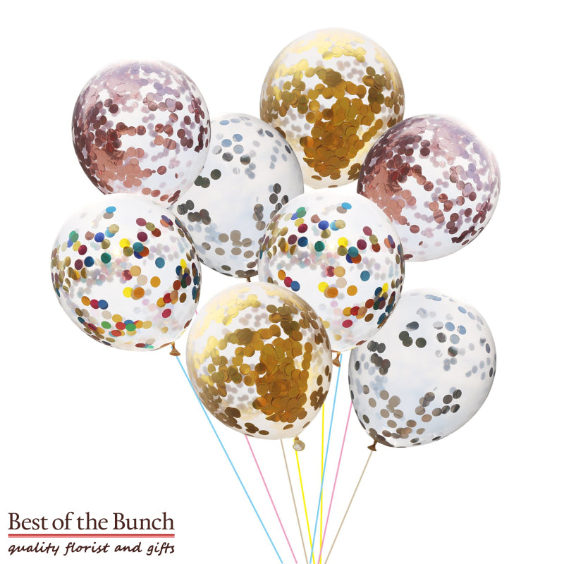 Standard Size Confetti Filled Latex Helium Balloons 28cm - Bouquet of Helium Balloons  - Choose Your Colours - Best of the Bunch Florist Wellington